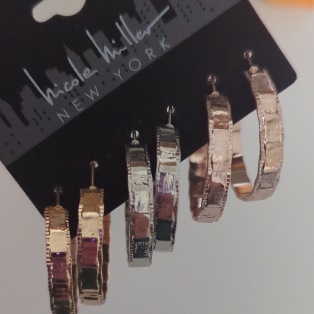 Nicole Miller Gold, Rose Gold and Silver Hoop Earring Set